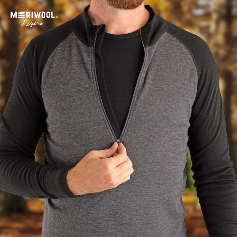 MERIWOOL Mens Base Layer 100% Merino Wool Midweight 250g Half Zip Sweater for Men Charcoal Gray - Image 5